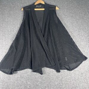 Slinky Women's Black Crochet Drape Open-Front Asymmetrical Sleeveless Cardigan M